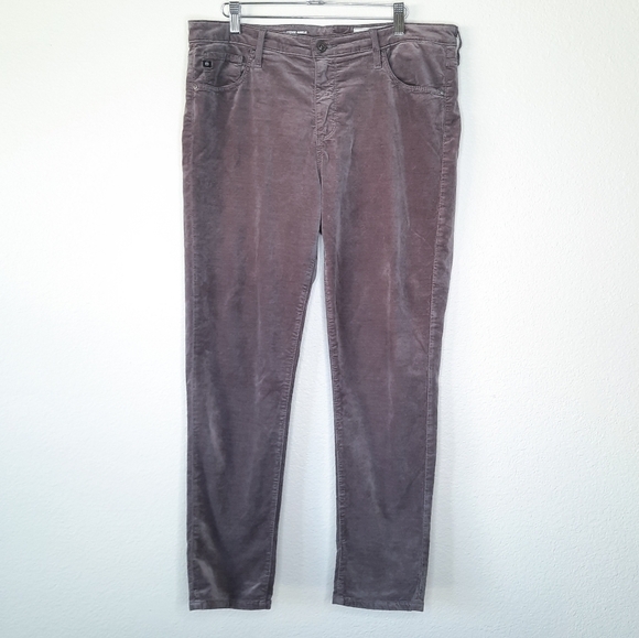 Anthropologie Adriano Goldschmied Taupe Velvet The Stevie Ankle Pants 32R - Picture 2 of 8